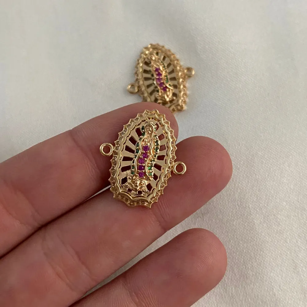 Herraje Virgen Guadalupe 4.5gr/1.9cm Circones Verdes Rosa Blancos Oro Amarillo* Oro Nacional