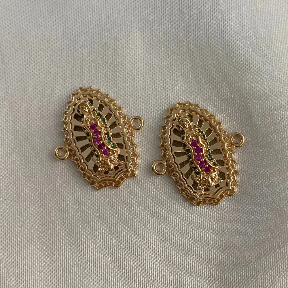 Herraje Virgen Guadalupe 4.7gr/1.9cm Circones Verdes Rosa Blancos Oro Amarillo* Oro Nacional