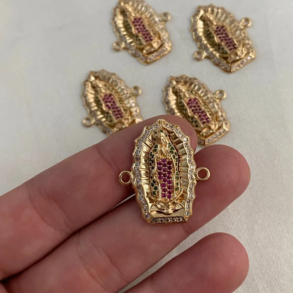 Herraje Virgen Guadalupe 4.7gr/2.2cm Circones Verdes Rosa Blancos Oro Amarillo Oro Nacional