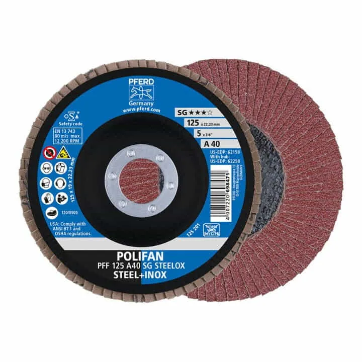 Arandela dentada PFERD POLIFAN SG STEELOX Ø 115 mm grano 80 plana (4000841552)