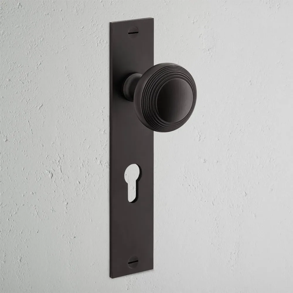 Pomo para puertas Poplar con placa larga (con muelle) y cerradura europea - Bronce