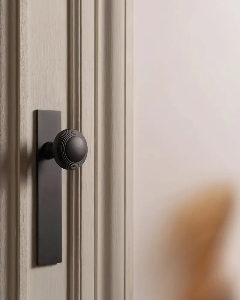 Pomo para puertas Poplar con placa larga (con muelle) - Bronce