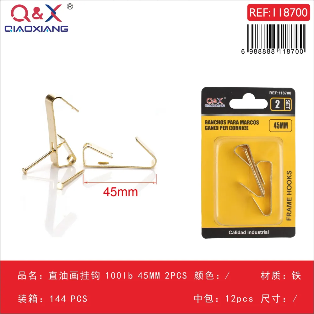 Gancho recto para cuadro óleo 100 lb 45 mm 2 pcs Q&X