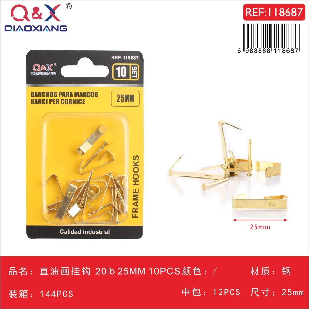 Gancho recto para cuadro óleo 20 lb 25 mm 10 pcs Q&X