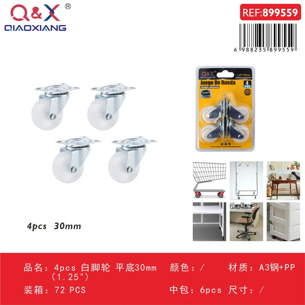 4 pcs rueda blanca base plana 30 mm (1,25Pulgada) Q&X