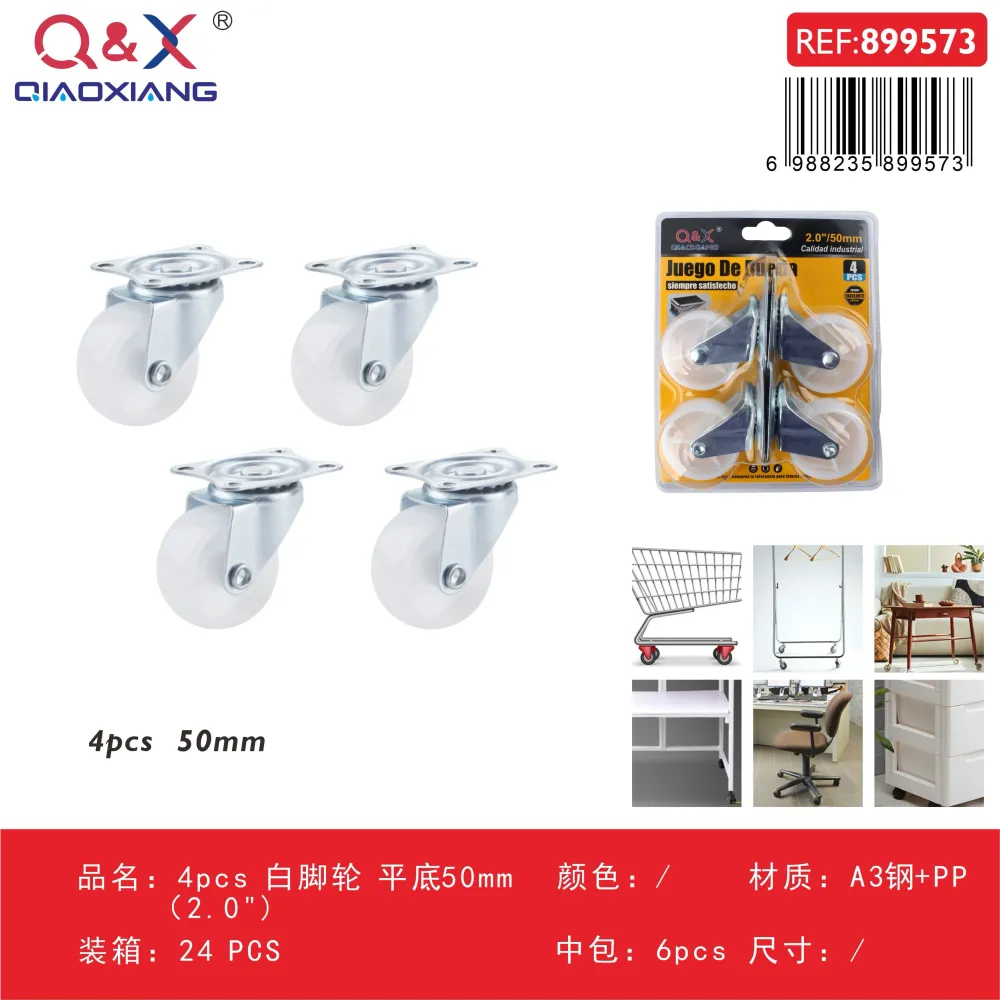 4 pcs rueda blanca base plana 50 mm (2Pulgada) Q&X