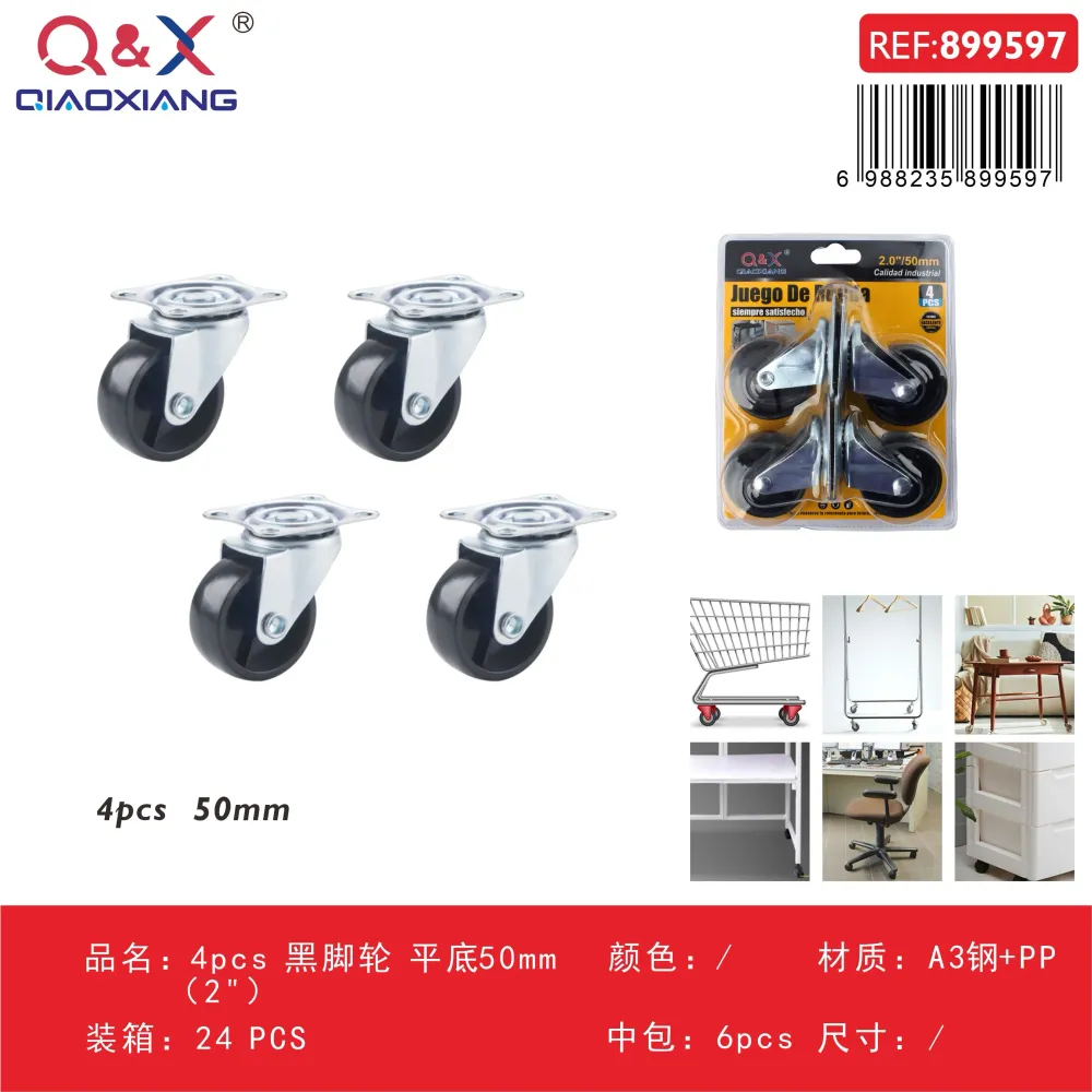 4 pcs rueda negra base plana 50 mm (2Pulgada) Q&X