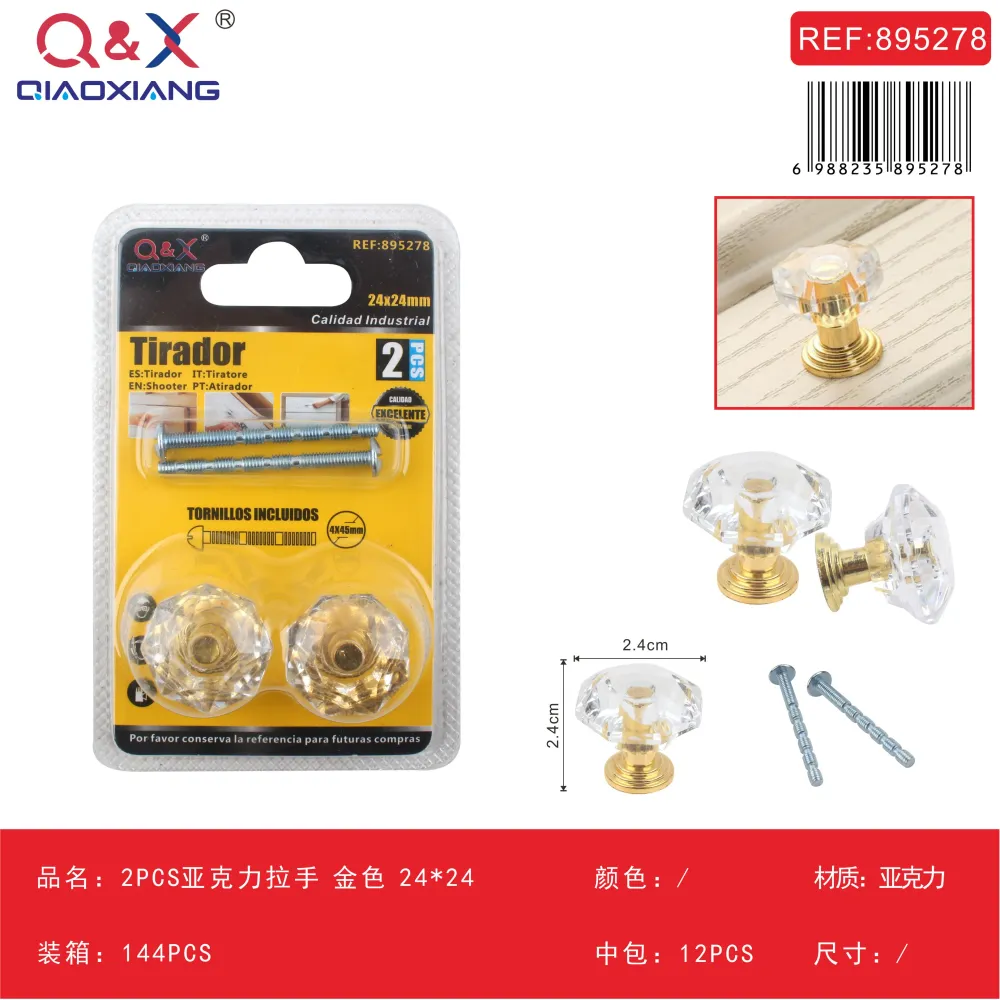 Tirador acrílico dorado 24 x 24 mm Q&X