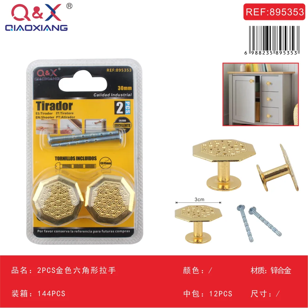 Tirador hexagonal metálico dorado Q&X