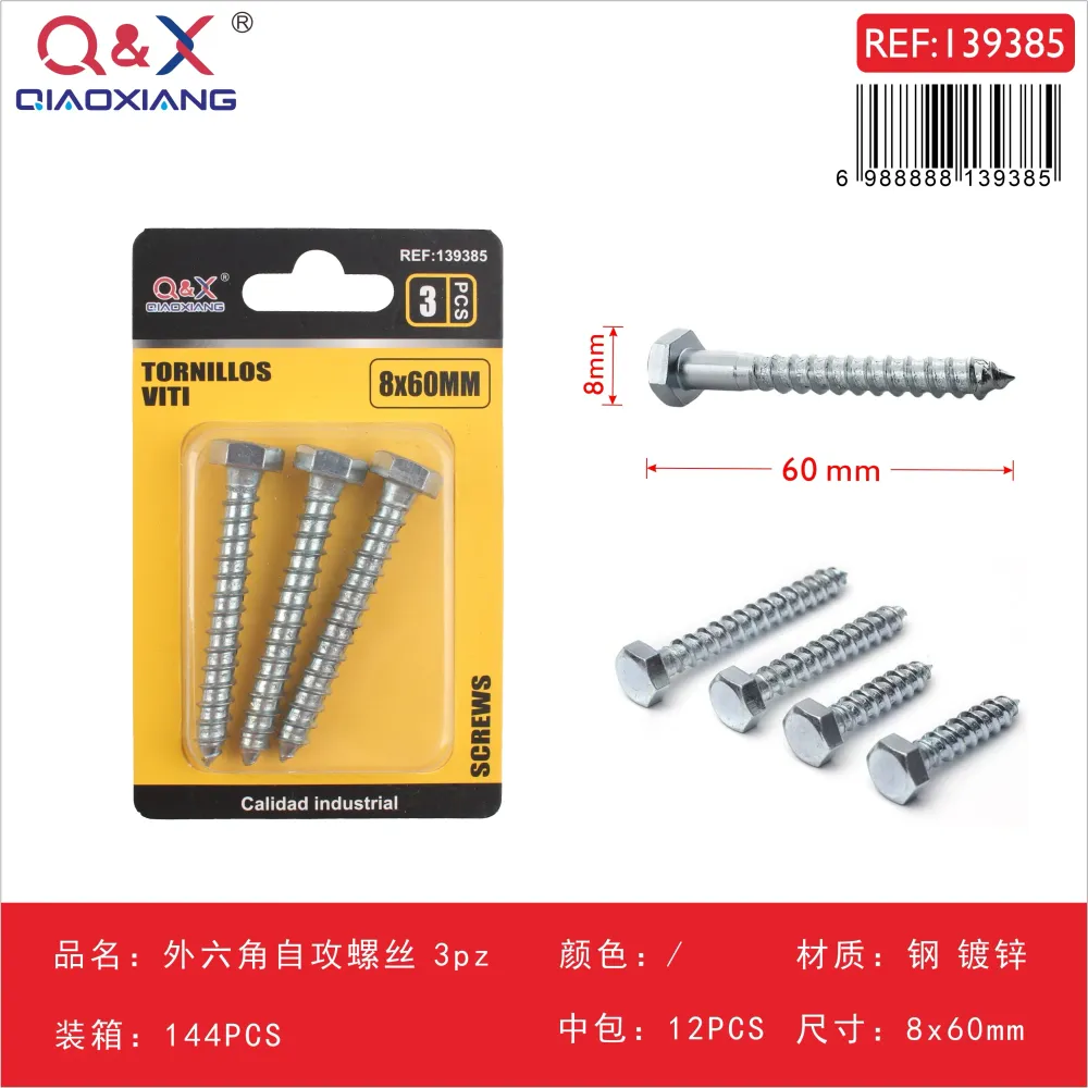 Tornillo autorroscante hexagonal exterior 8x60 mm 3 pcs Q&X