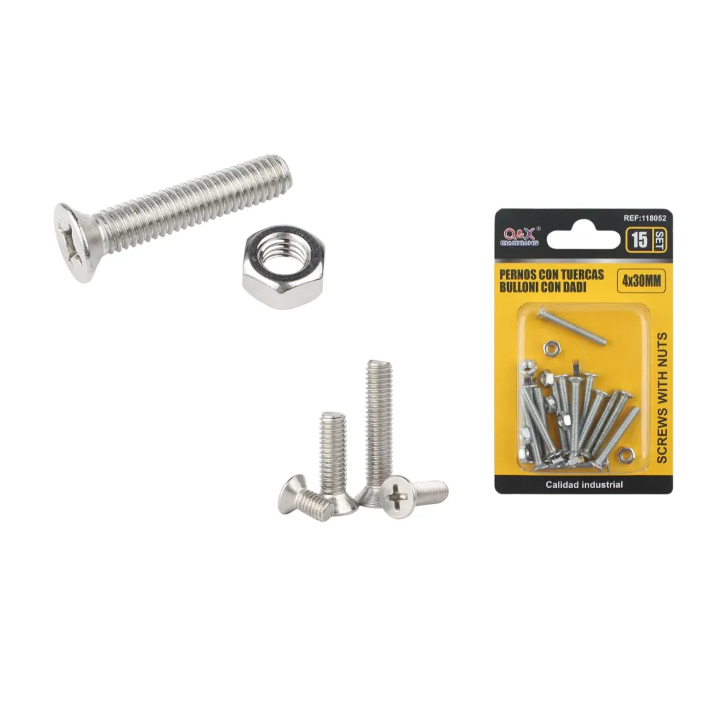 Tornillo avellanado cruz con tuerca 4×30 mm 15 set Q&X