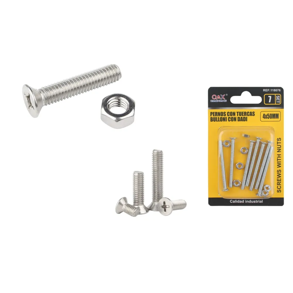 Tornillo avellanado cruz con tuerca 4×50 mm 7 set Q&X