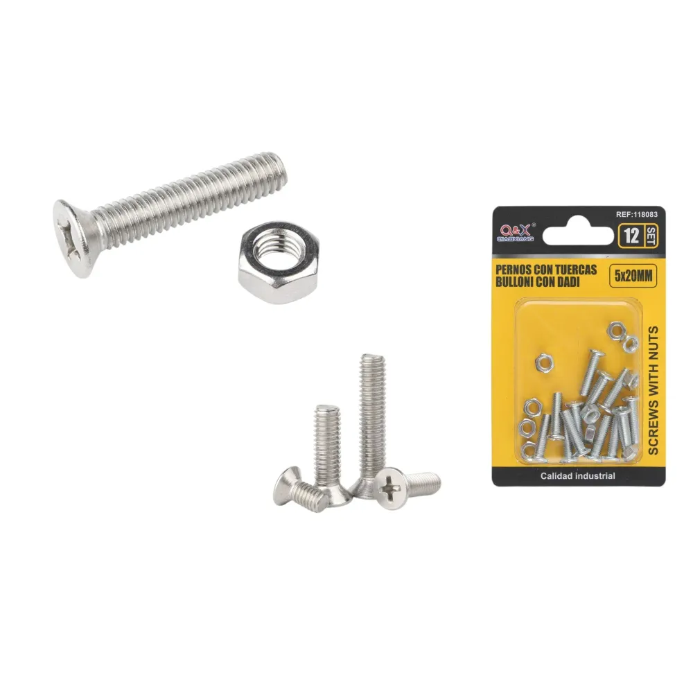 Tornillo avellanado cruz con tuerca 5×20 mm 12 set Q&X
