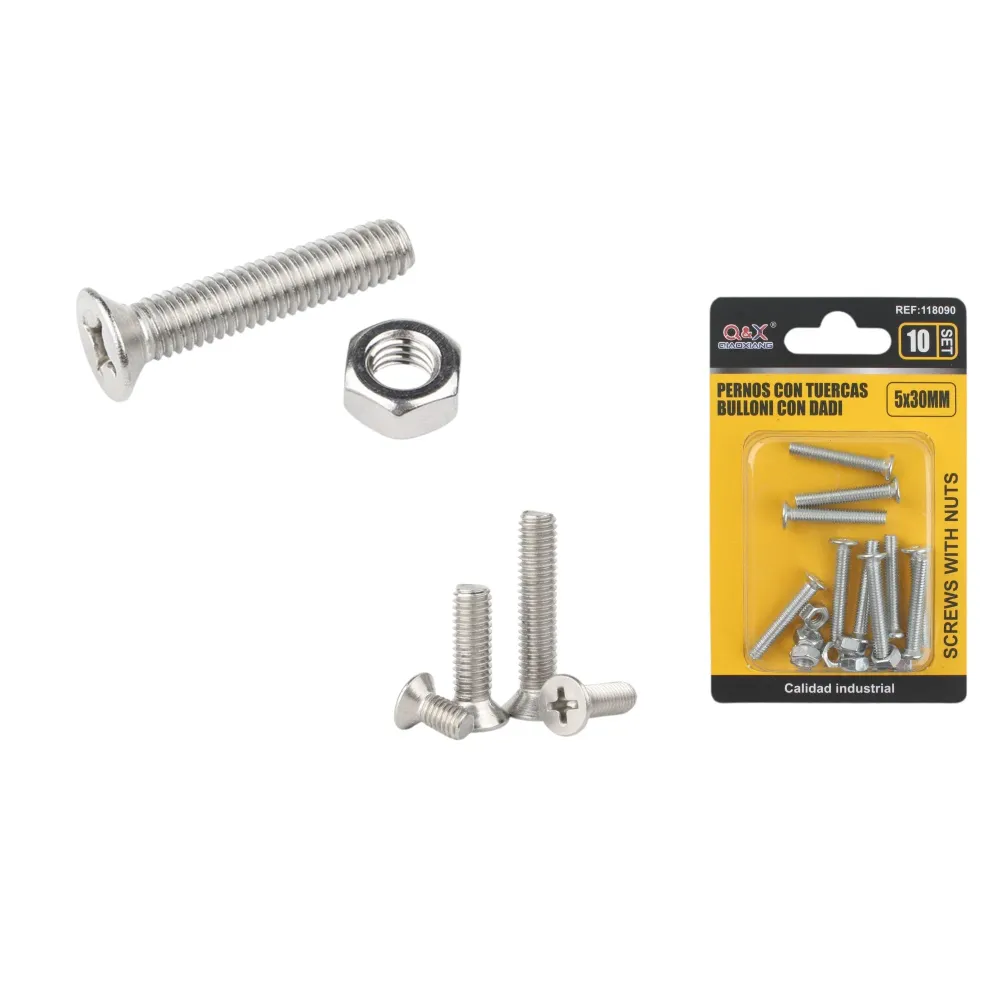 Tornillo avellanado cruz con tuerca 5×30 mm 10 set Q&X