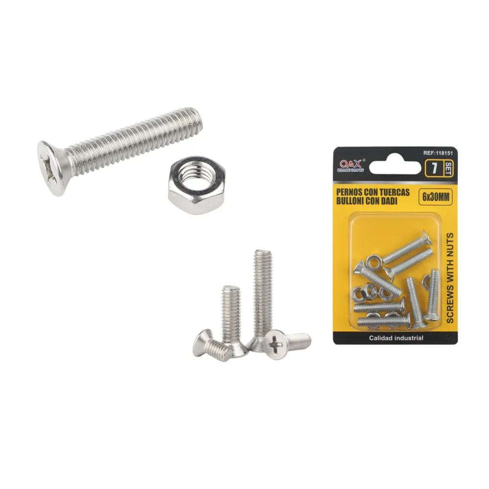 Tornillo avellanado cruz con tuerca 6×30 mm 7 set Q&X