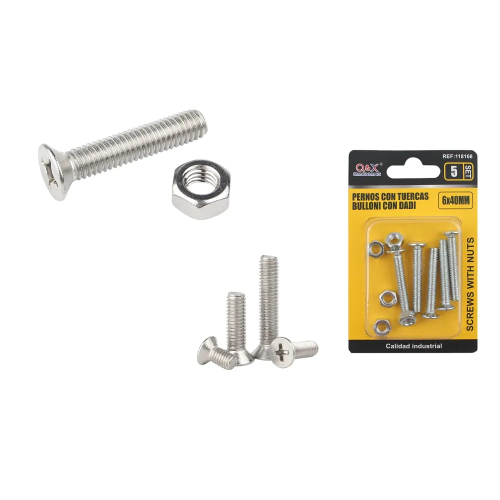 Tornillo avellanado cruz con tuerca 6×40 mm 5 set Q&X