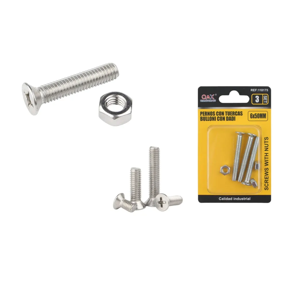 Tornillo avellanado cruz con tuerca 6×50 mm 3 set Q&X