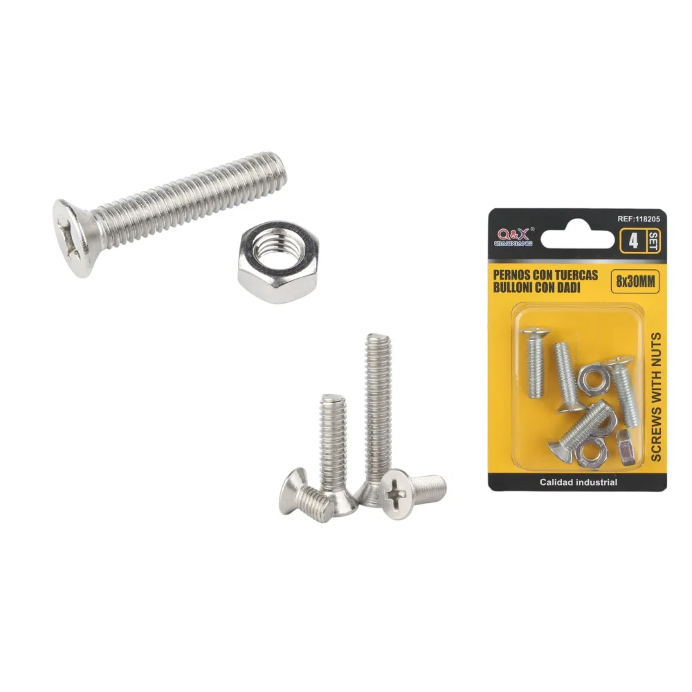 Tornillo avellanado cruz con tuerca 8×30 mm 4 set Q&X