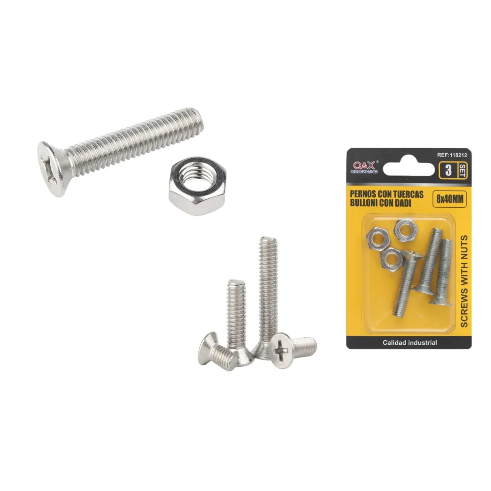 Tornillo avellanado cruz con tuerca 8×40 mm 3 set Q&X