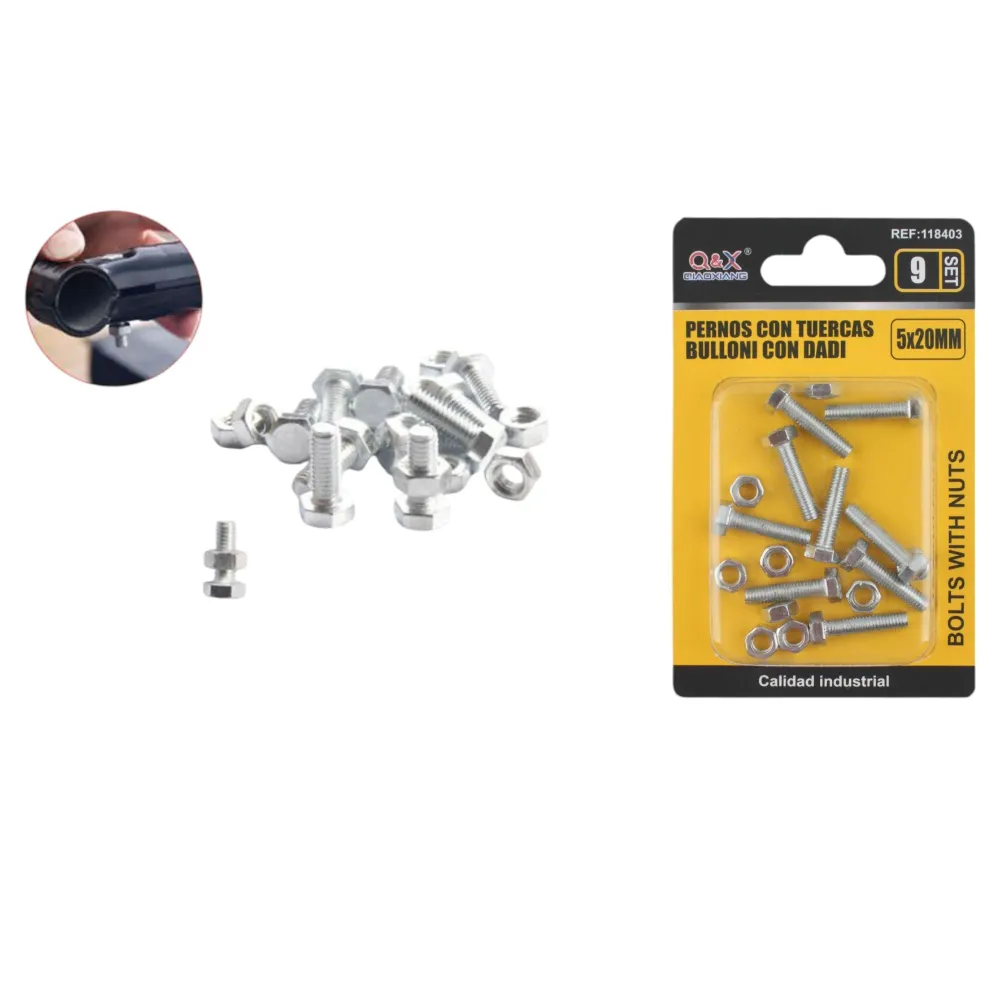 Tornillo hexagonal con tuerca 5×20 mm 9 set Q&X