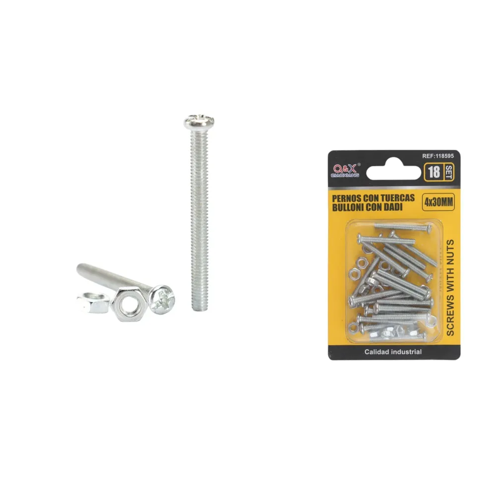 Tornillo máquina cabeza redonda cruz con tuerca 4×30 mm 18 set Q&X
