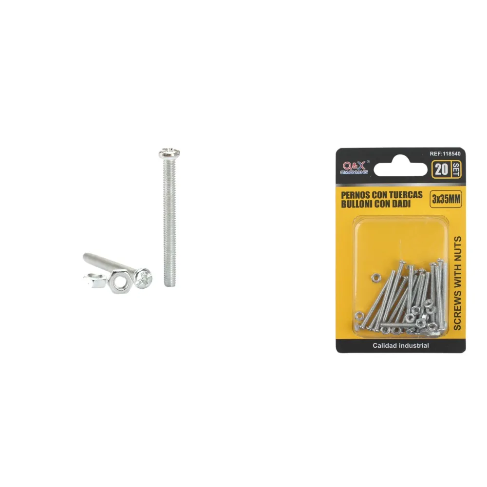 Tornillo máquina cabeza redonda cruz con tuerca 3×35 mm 20 set Q&X