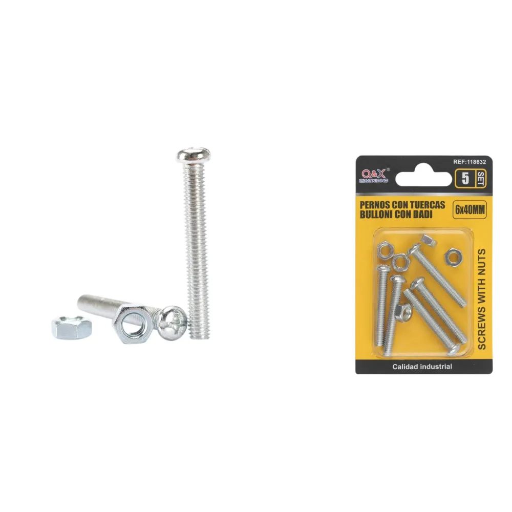 Tornillo máquina cabeza redonda cruz con tuerca 6×40 mm 5 set Q&X