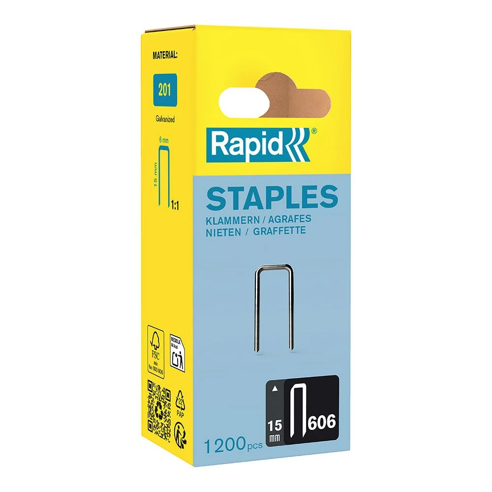 GRAPA 606 / 15 mm GALVANIZADA, 1200 uds RAPID