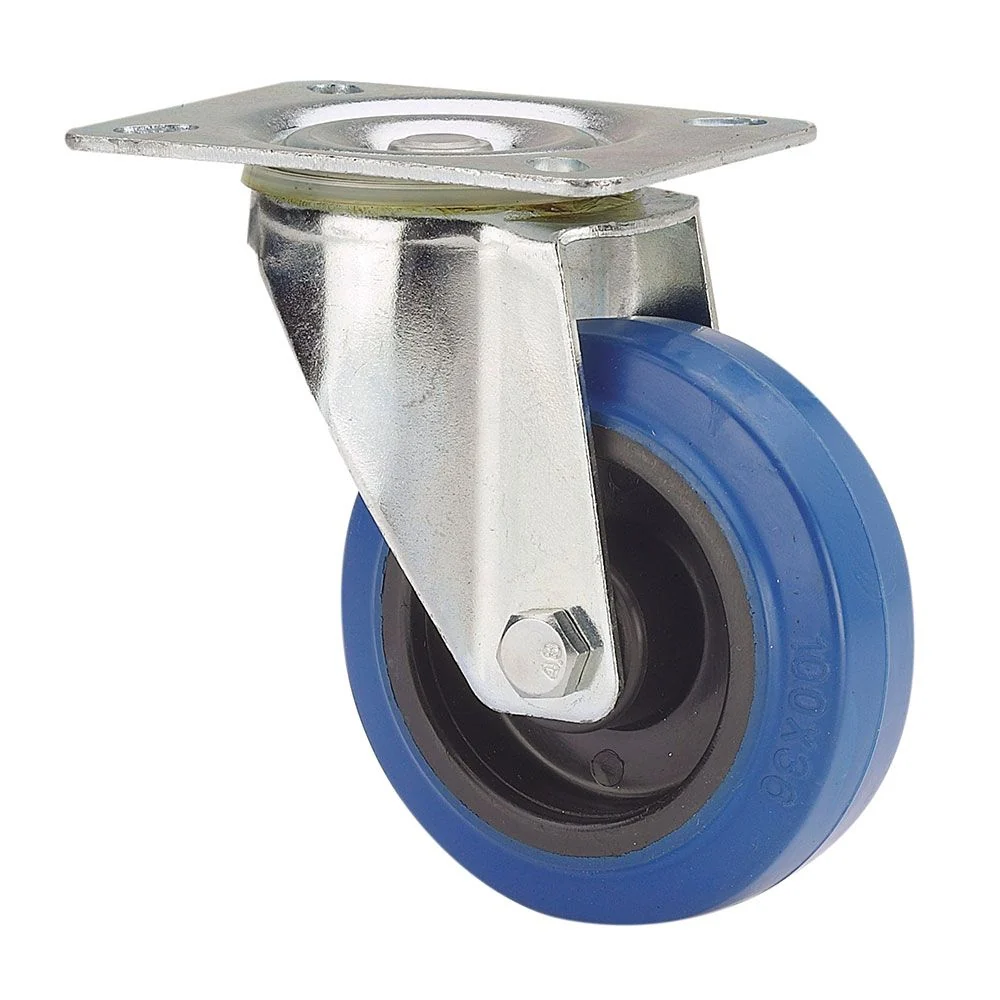 RUEDA GIRATORIA DE GOMA CON PLACA Y EJE DE RODILLOS, COLOR AZUL, CARGA MÁX. 130 kg, Ø 12,5 cm RUEDAS ALEX