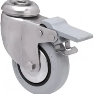 Rueda gir. BHI INOX-PGI 2-3047 60Kg. 80mm. Freno. Goma gris inyect. 20BHIFD80CP-PGI. RUEDAS ALEX SLU