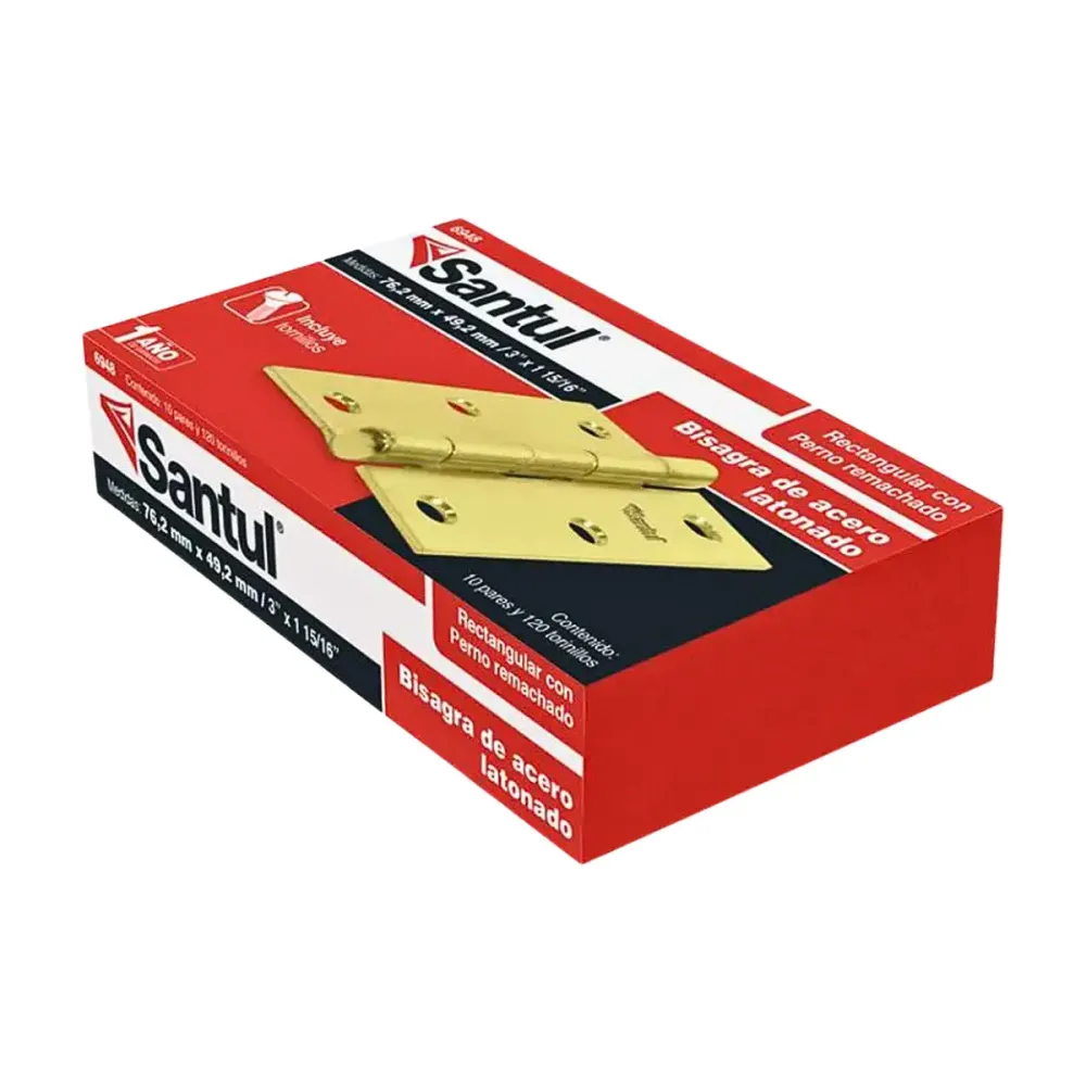 Bisagra 3 x 1 15/16 Santul Acero 20 Piezas Latonado Rectangulares