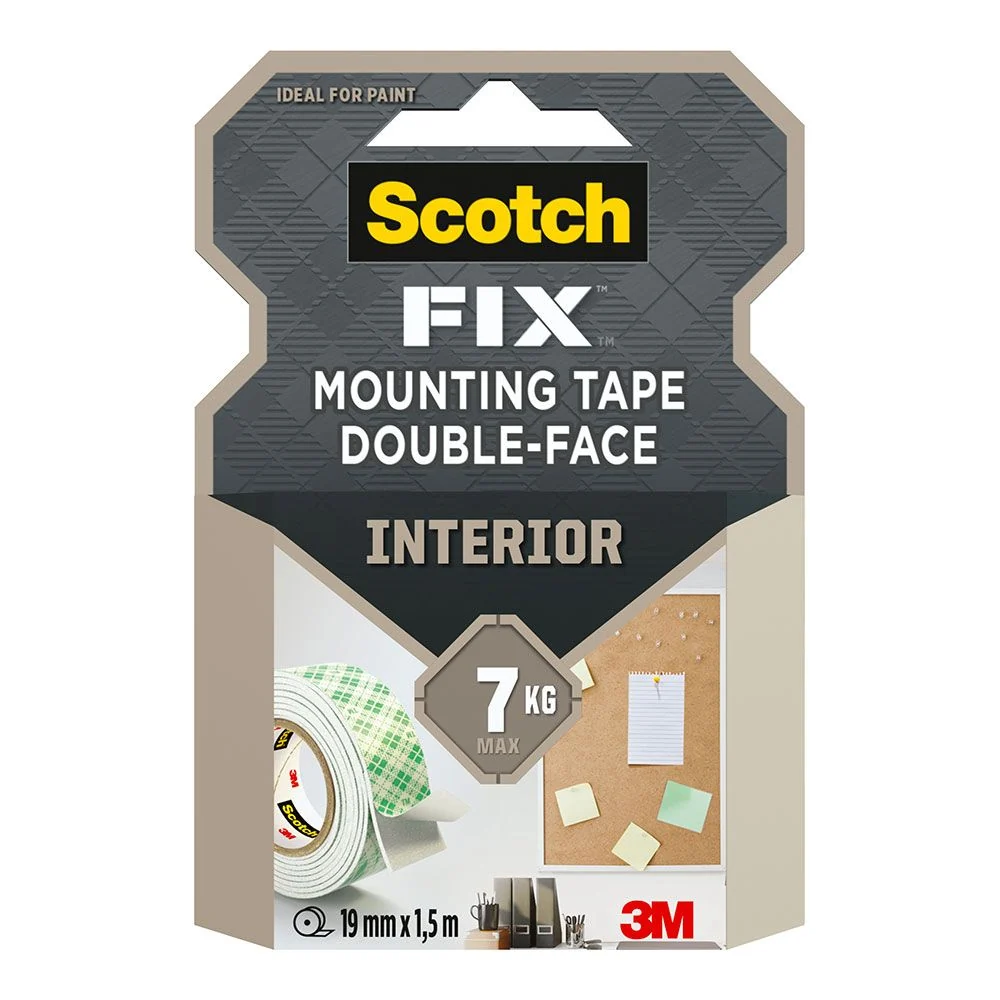 CINTA DOBLE CARA DE MONTAJE PARA INTERIORES, MÁX 7 Kg, 19 mm x 1,5 m SCOTCH