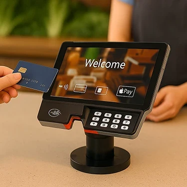 Soporte giratorio metálico de perfil bajo para terminales PAX Smart POS | Agoz