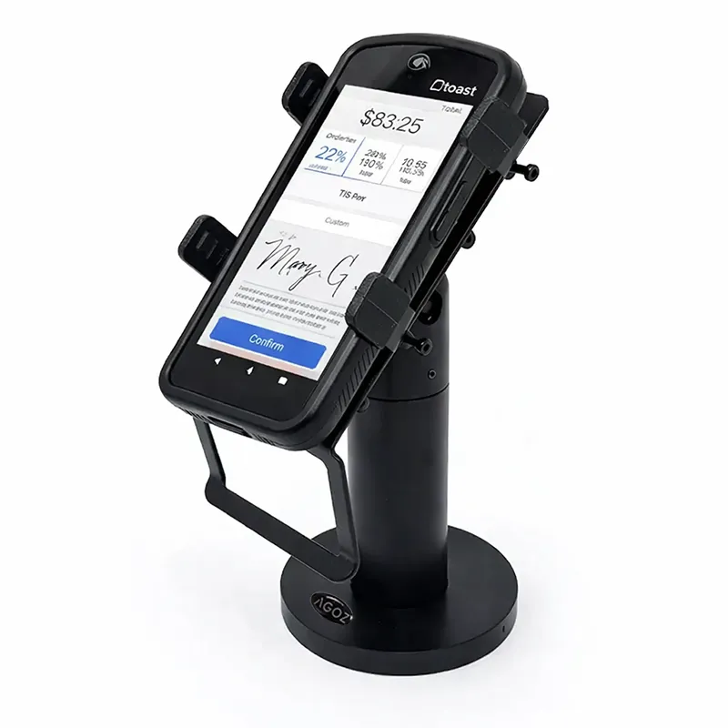 Soporte de poste para terminal POS portátil Toast Go 2 con montaje giratorio e inclinable | Agoz Black