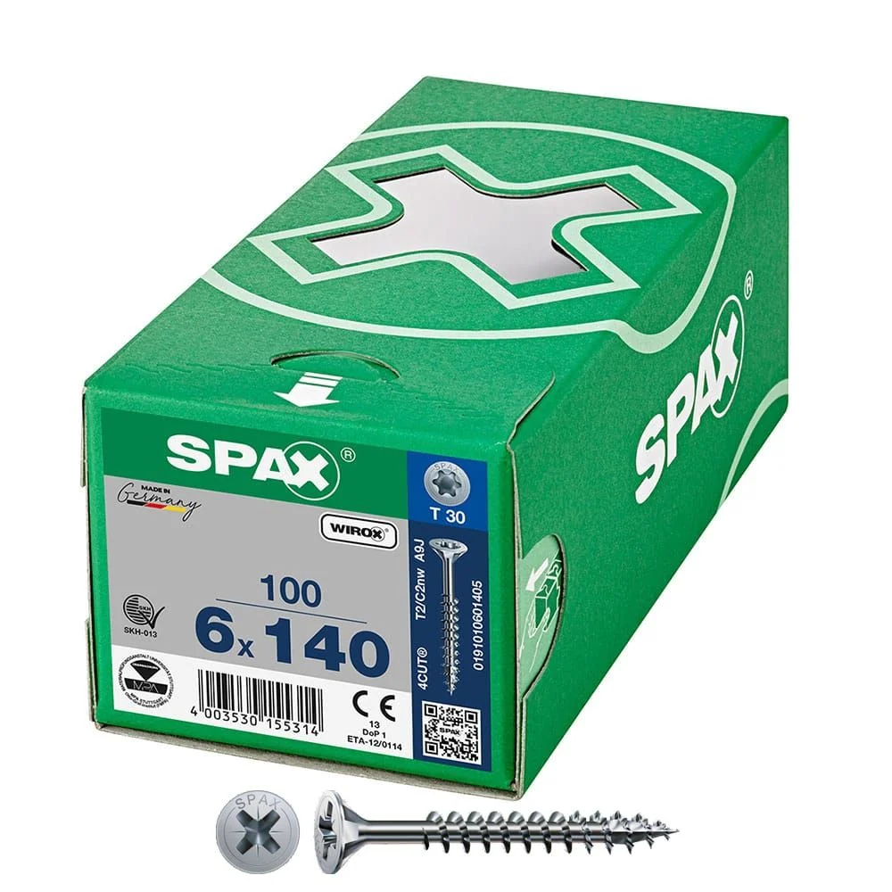 CAJA 100 UNID. TORNILLO UNIVERSAL CABEZA PLANA WIROX 6X140MM T30 SPAX