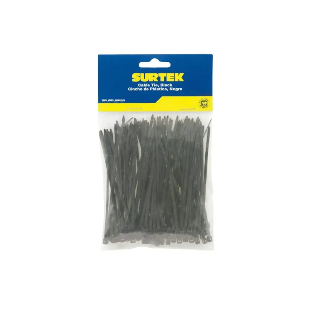 100 Cinchos Plásticos 165 x 2.5 mm Color Negro Surtek
