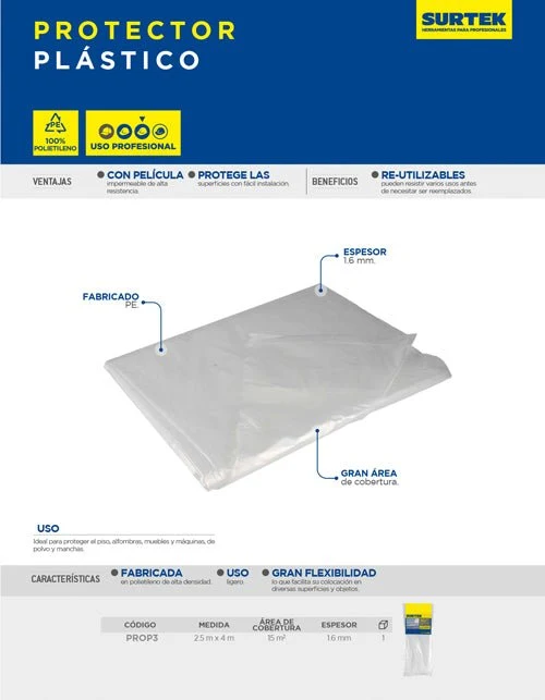 Protector de plástico para pintar 2 x 5 m Surtek