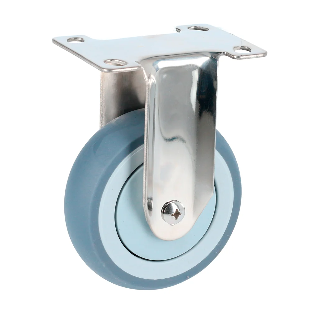 Rodaja de TPR gris con herrajes de acero inoxidable fija 4" Surtek