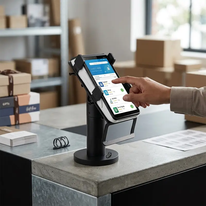 Terminal POS portátil PAX A800 con soporte de poste ajustable | Agoz White