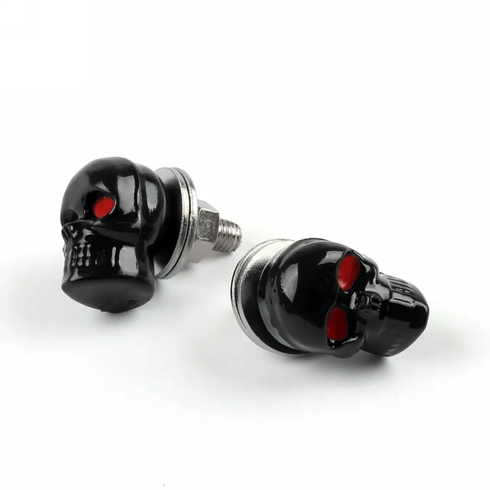 2 tornillos universales para marco de matrícula de motocicleta, color negro, con calavera, genéricos