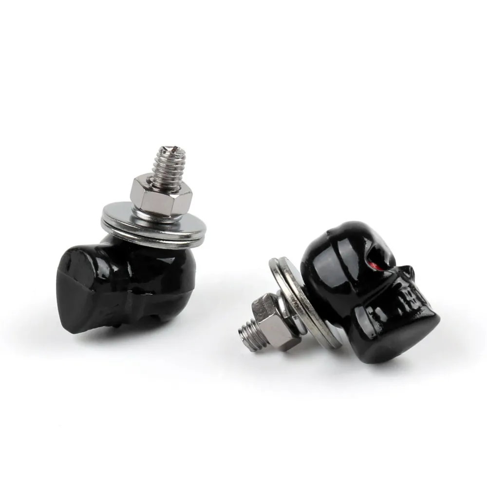2 tornillos universales para marco de matrícula de motocicleta, color negro, con calavera, genéricos