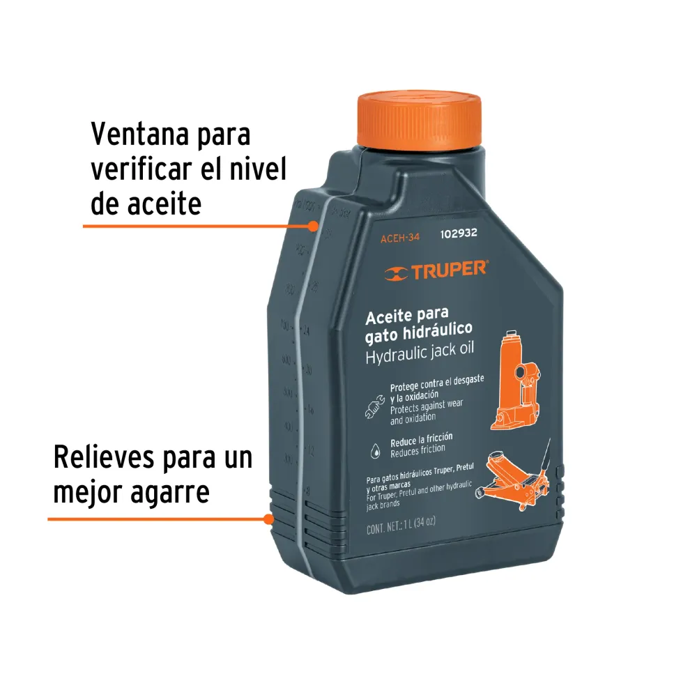 Aceite hidráulico para gatos, 1 Litro, Truper 102932 ACEH-34