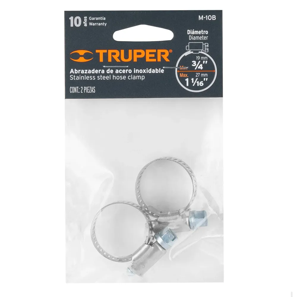 Bolsa c/2 abrazaderas sin fin # 10, 3/4 - 1-1/16", TRUPER M-10B