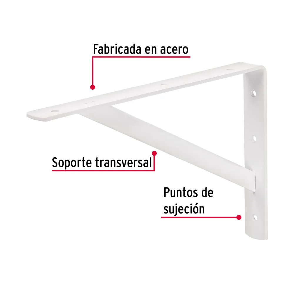 Escuadra Estante Reforzada Blanca 8"x 12" Truper Mer-12b