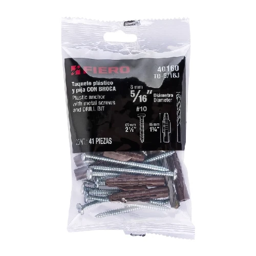 Kit De 20 Tarugos 5/16 C/Tornillos #10 Y 1 Broca 5/16 (40160) Fiero TRUPER