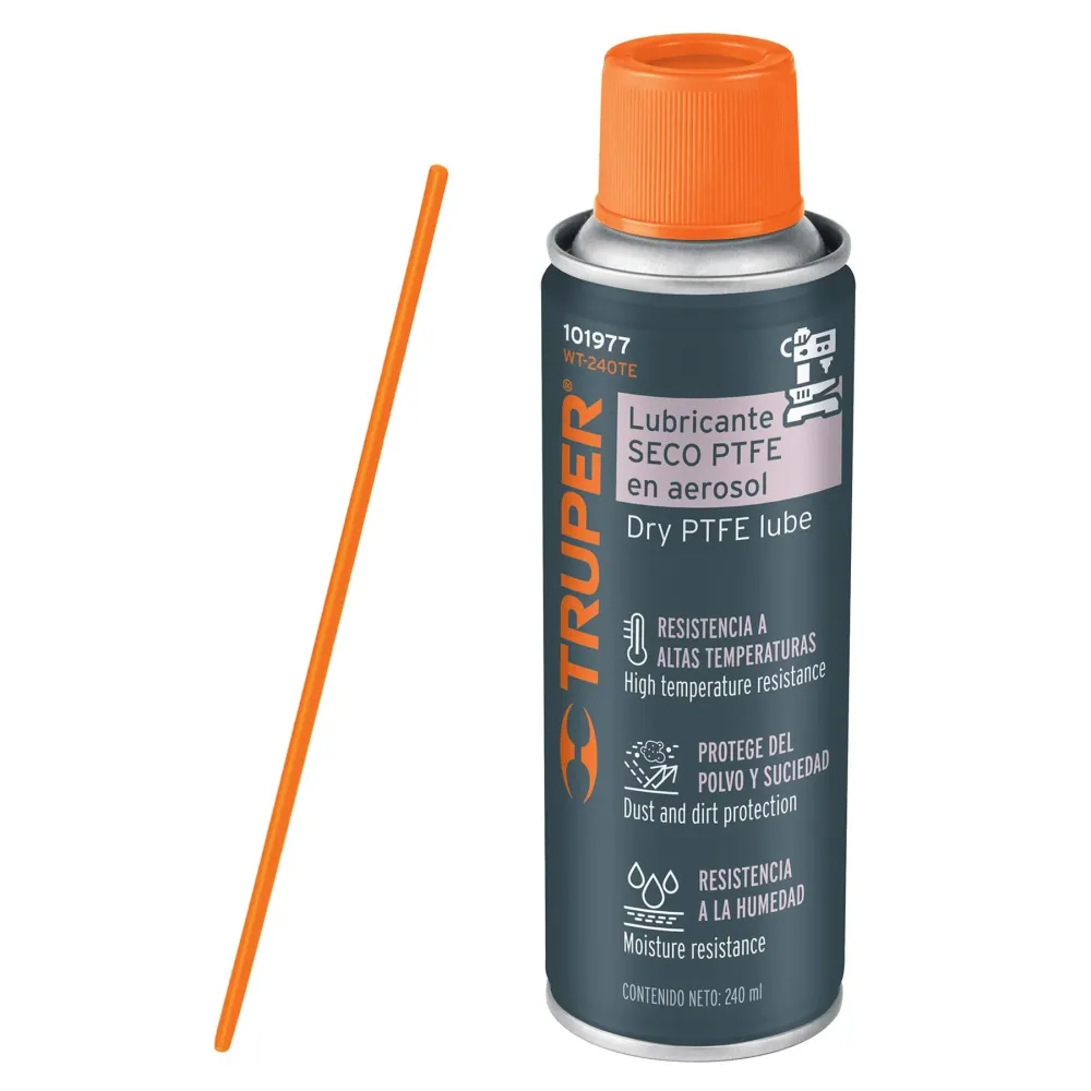 Lubricante seco PTFE en aerosol 240 ml, Truper 101977 WT-240TE