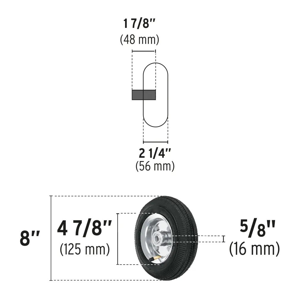 Rueda neumática 8" para eje central, Truper