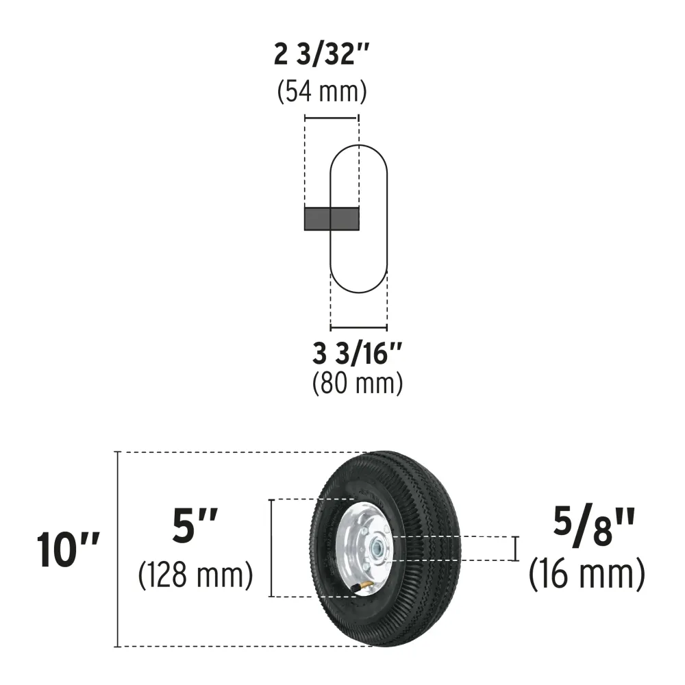 Rueda neumática 10" para eje lateral, Truper