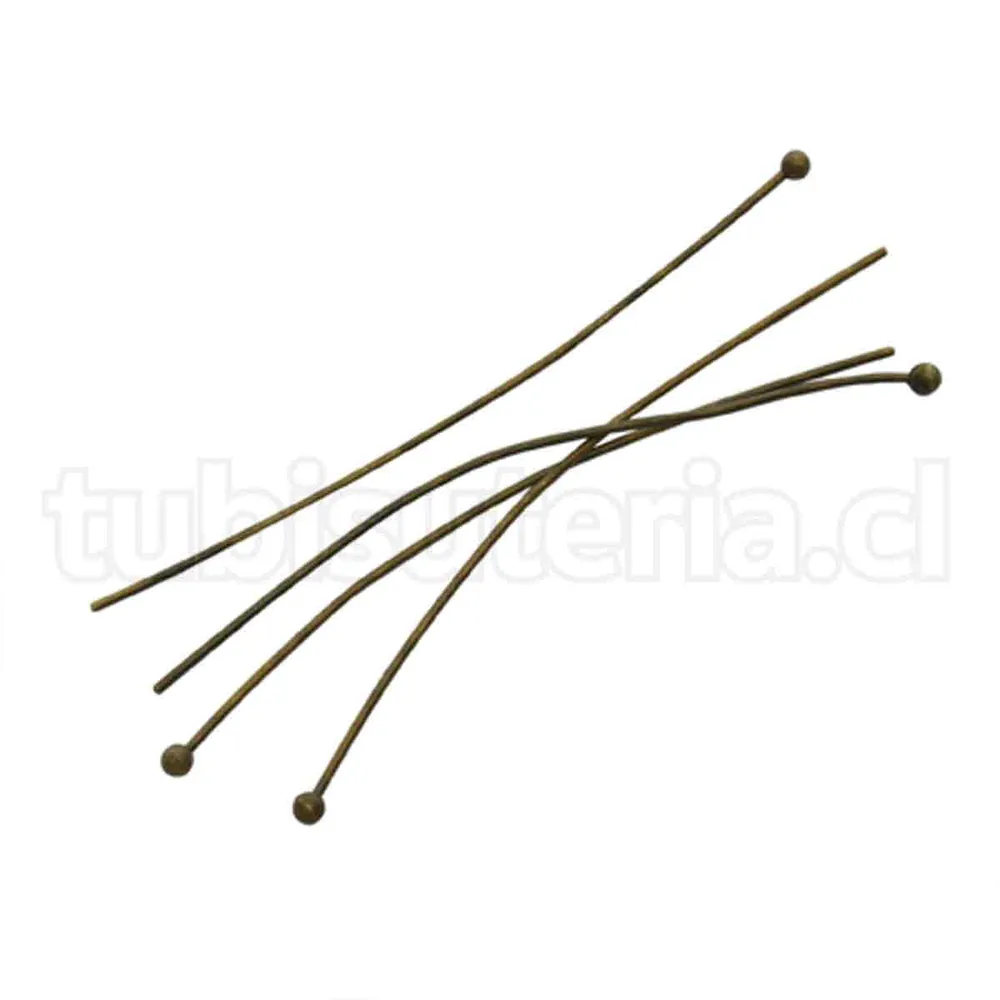Pasador o vástagos de bola, 50×0.5 mm, Latón, color bronce envejecido, cabeza 1.5 mm. TuBisuteria®