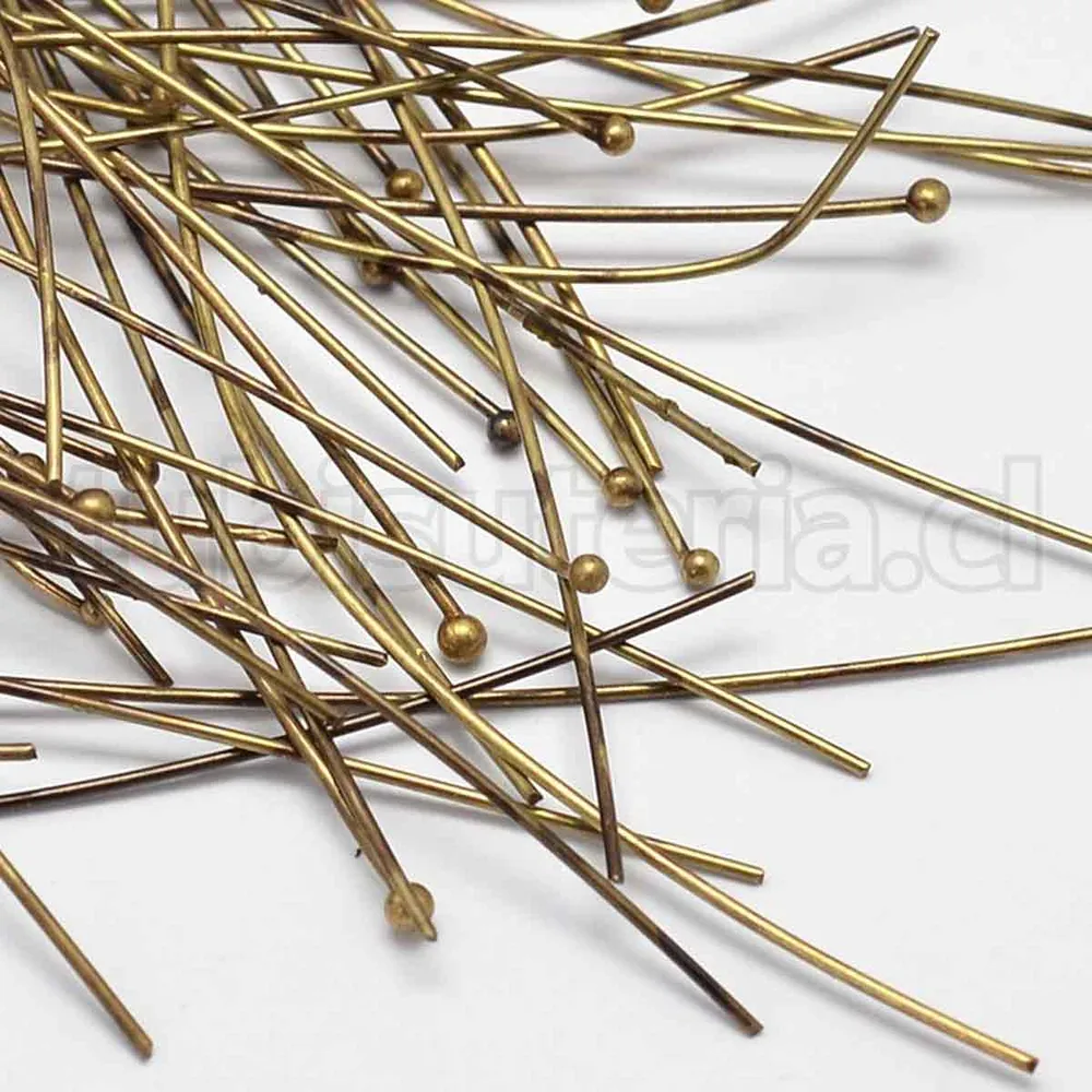 Pasador o vástagos de bola, 60×0.7 mm, Latón, color bronce envejecido, cabeza 1.5 mm. TuBisuteria®